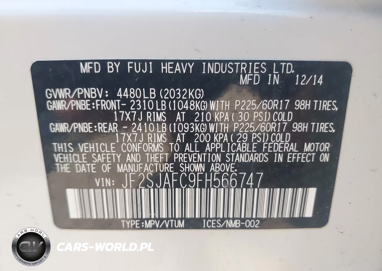 2015 Subaru Forester 2.5I Premium VIN:JF2SJAFC9FH566747 - 9