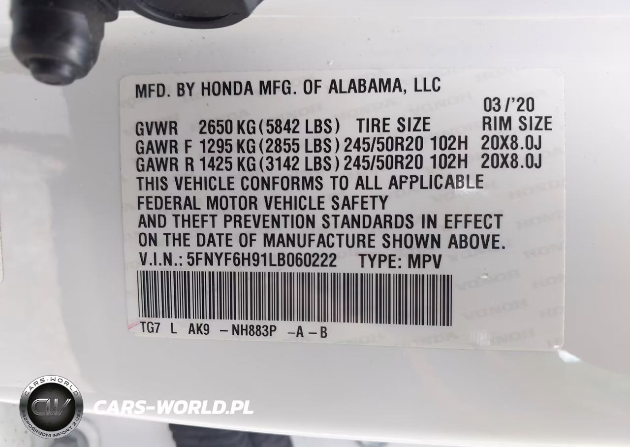 2020 Honda Pilot Awd Touring 8 Passenger VIN:5FNYF6H91LB060222 - 9