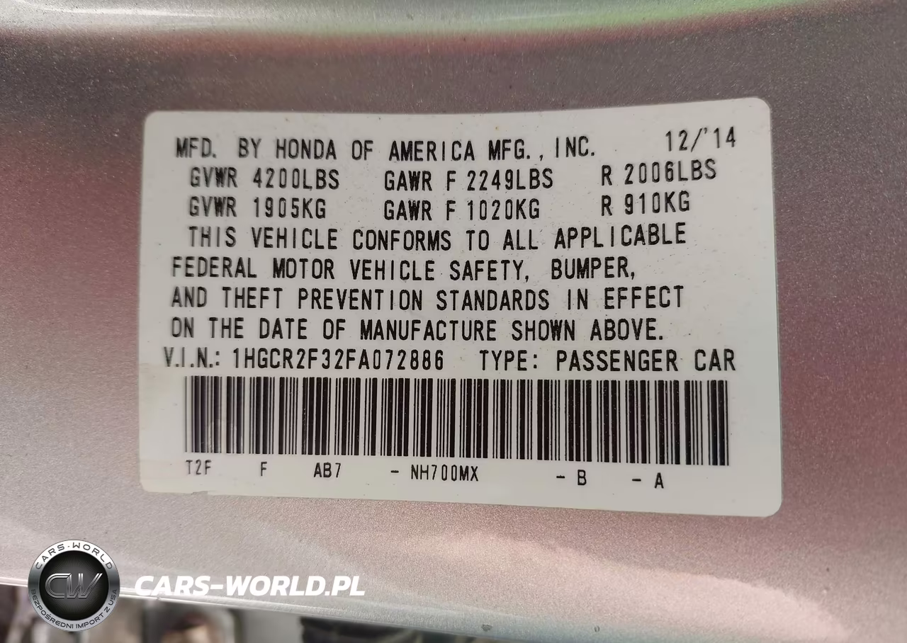 2015 Honda Accord Lx VIN:1HGCR2F32FA072886 - 9