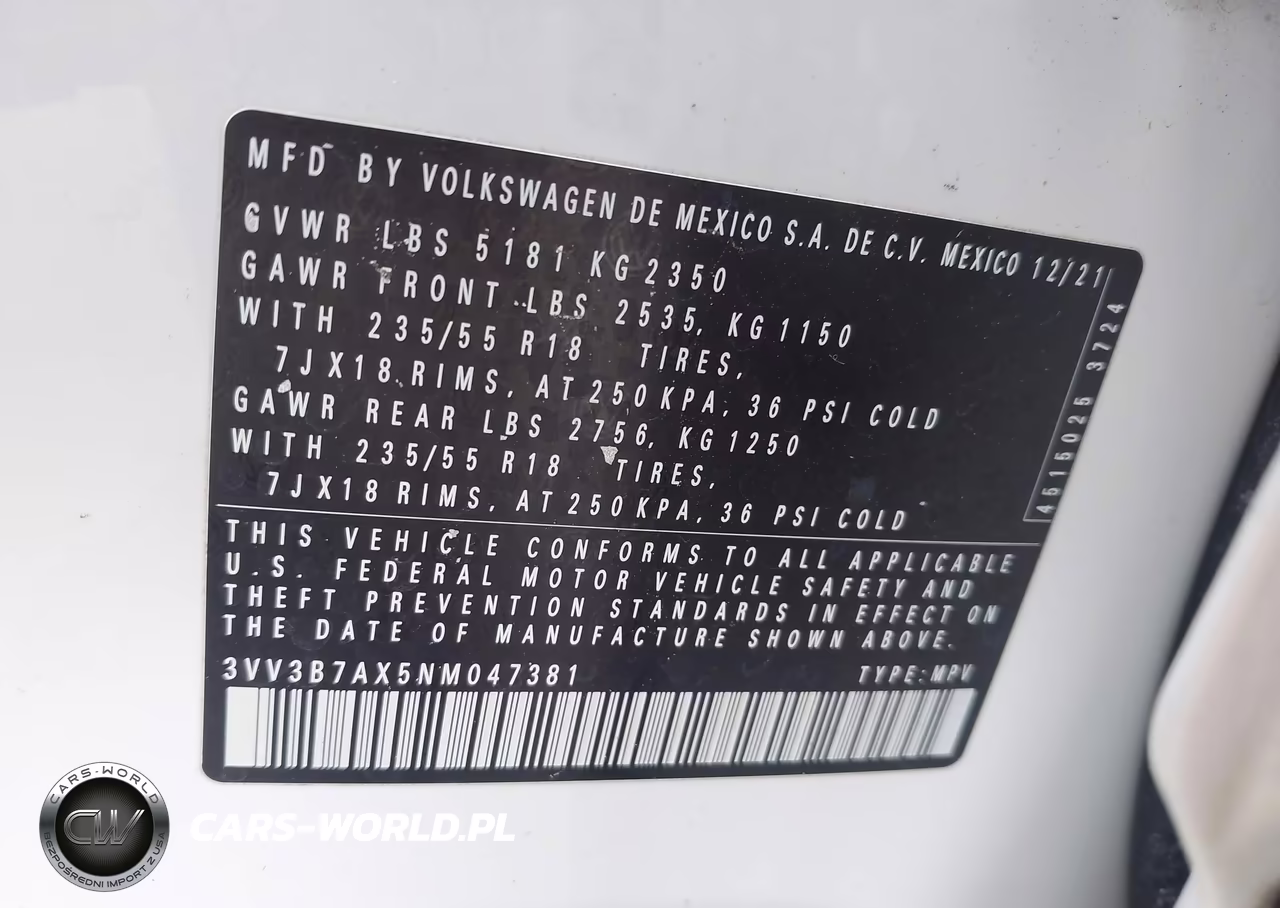 2022 Volkswagen Tiguan 2.0T Se VIN:3VV3B7AX5NM047381 - 9