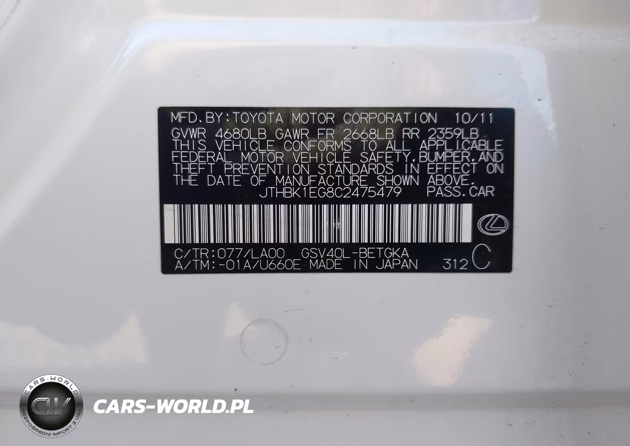 2012 Lexus Es 350 VIN:JTHBK1EG8C2475479 - 9
