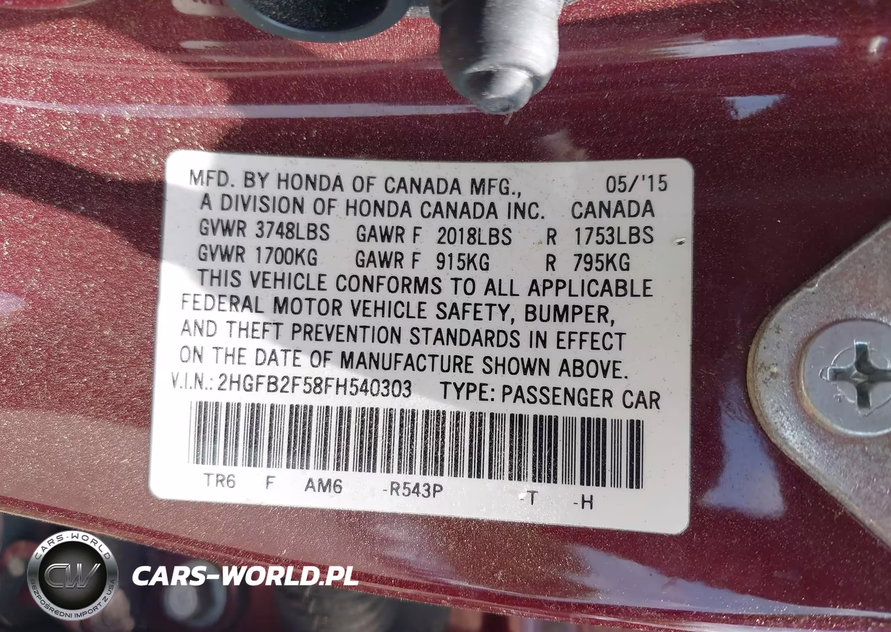 2015 Honda Civic Lx VIN:2HGFB2F58FH540303 - 9