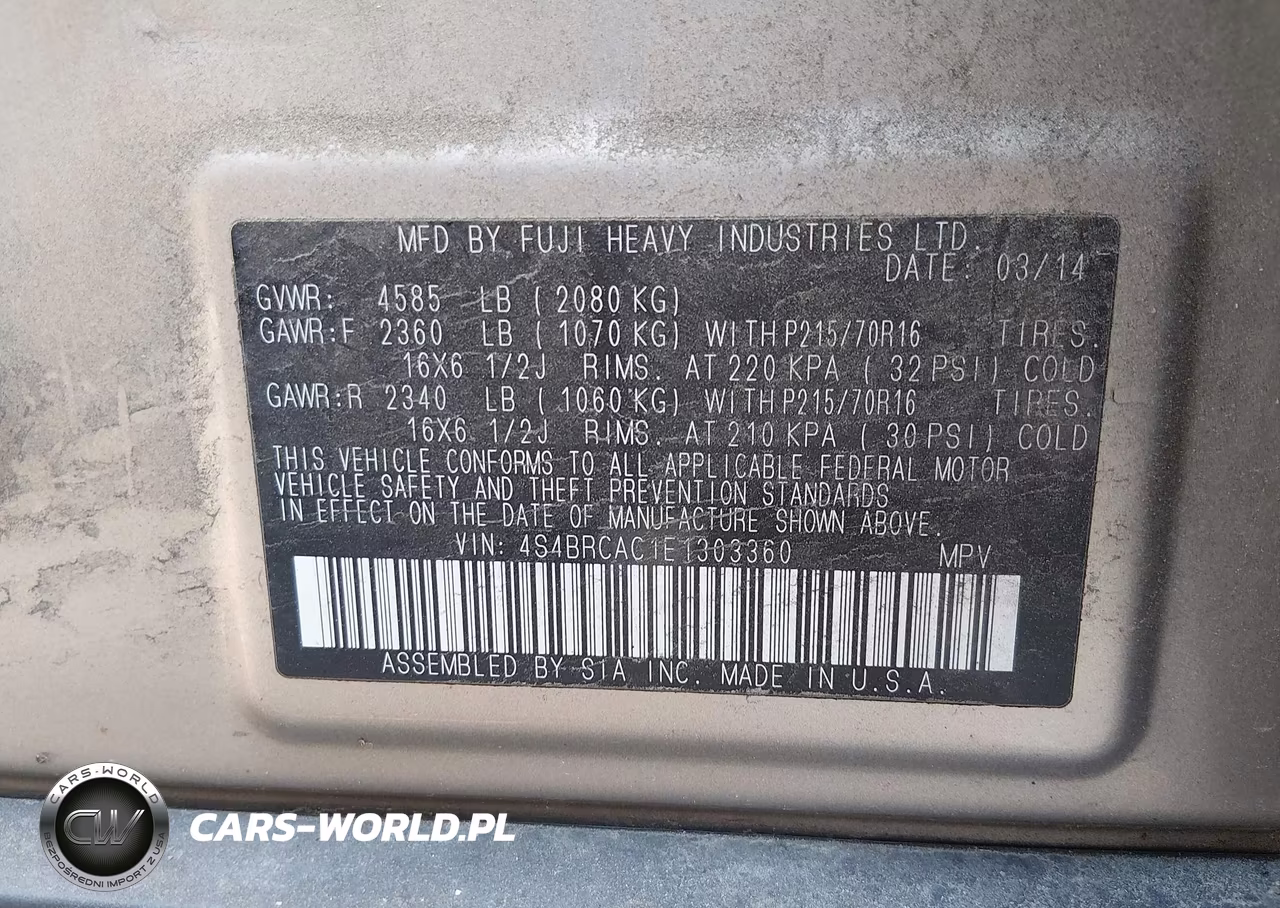2014 Subaru Outback 2.5I VIN:4S4BRCAC1E1303360 - 9
