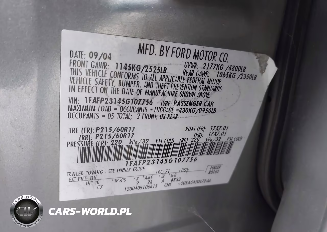 2005 Ford Five Hundred Se VIN:1FAFP23145G107756 - 9