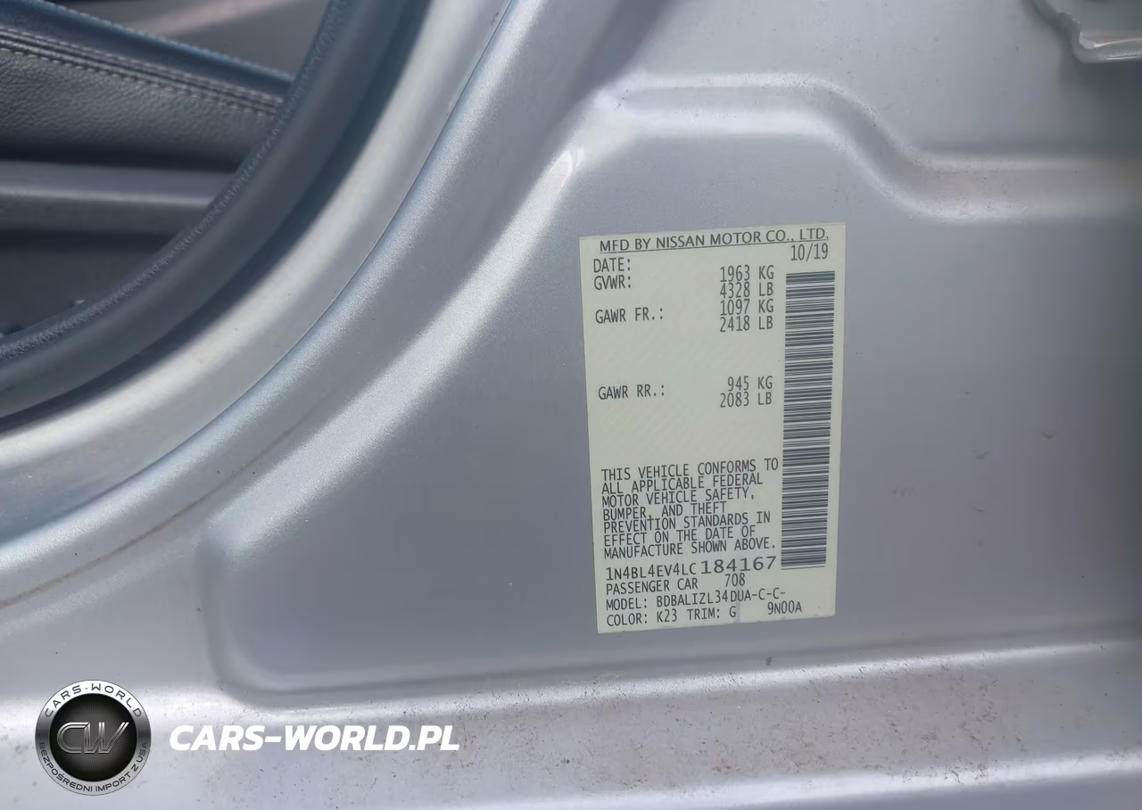 2020 Nissan Altima Sl Fwd VIN:1N4BL4EV4LC184167 - 9