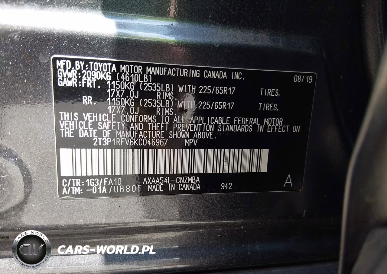 2019 Toyota Rav4 Xle VIN:2T3P1RFV6KC046967 - 9