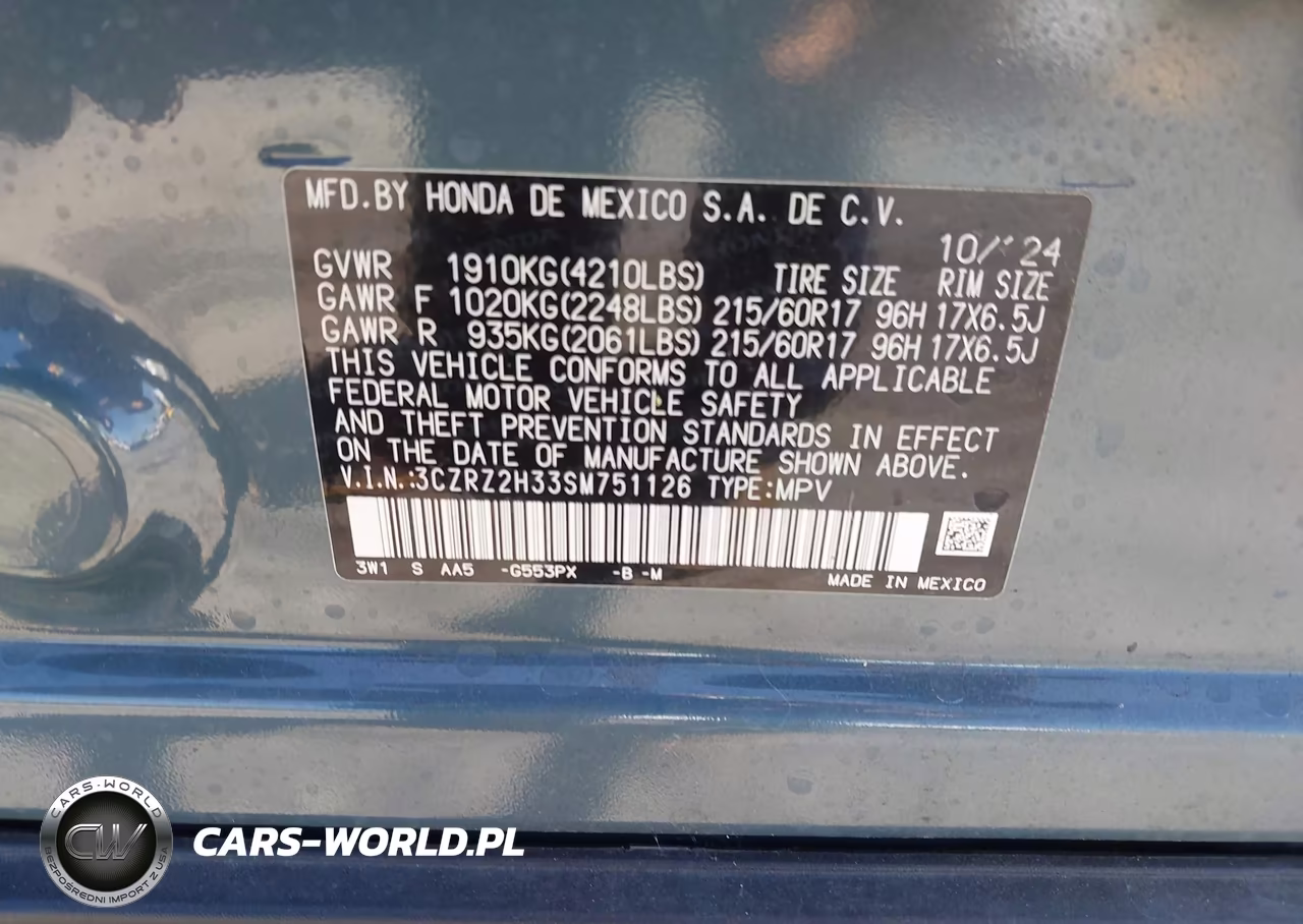 2025 Honda Hr-V Awd Lx VIN:3CZRZ2H33SM751126 - 9