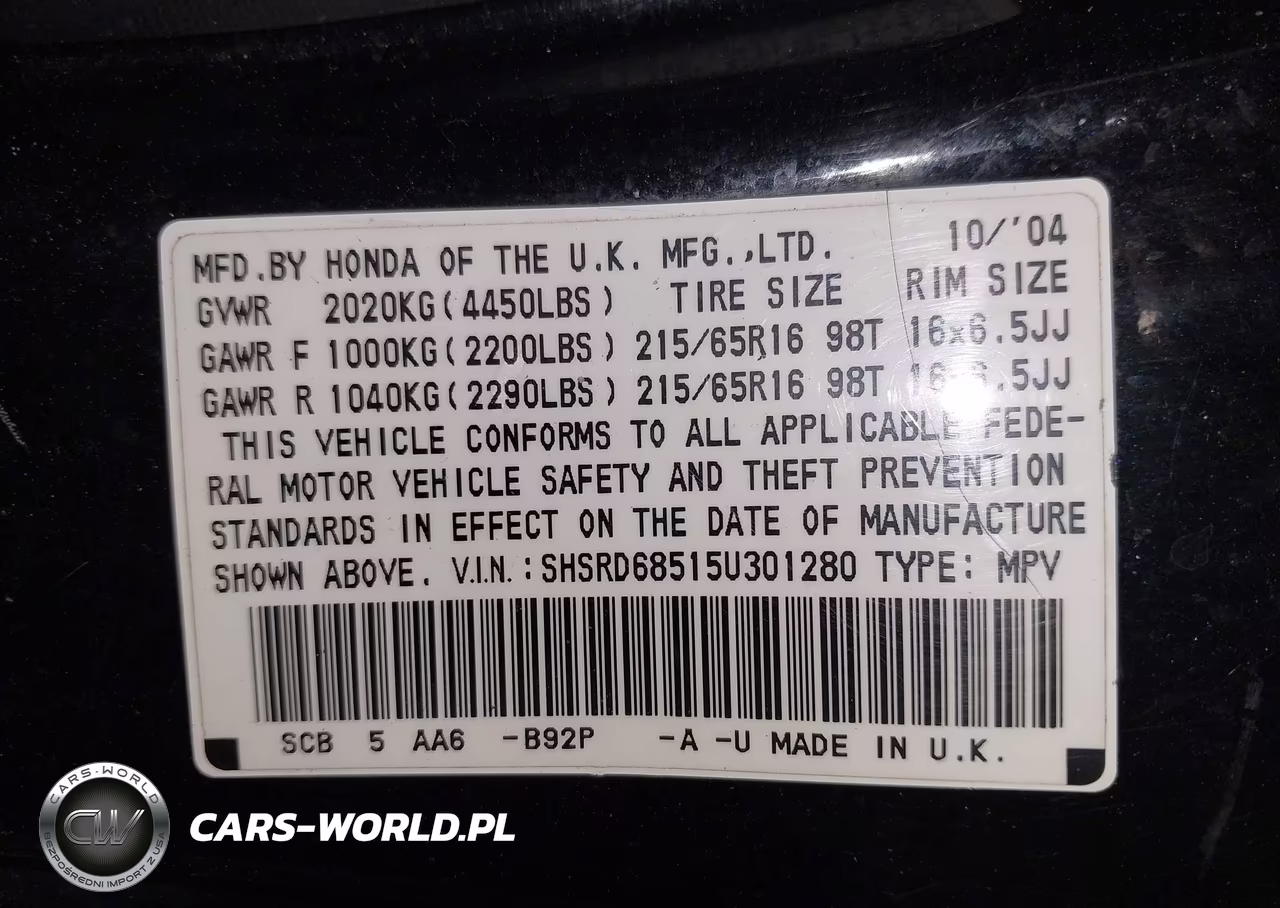2005 Honda Cr-V Lx VIN:SHSRD68515U301280 - 9