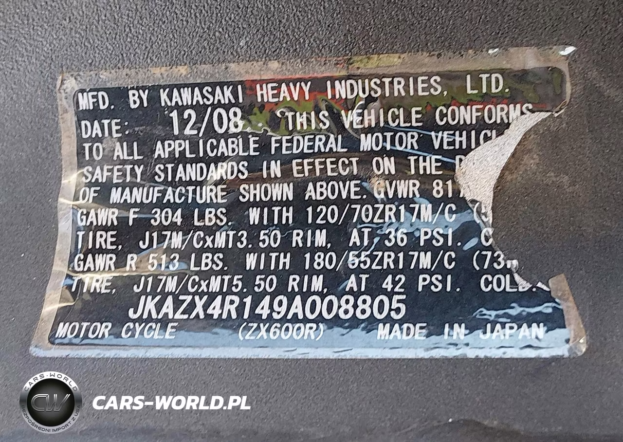 2009 Kawasaki Zx600 R VIN:JKAZX4R149A008805 - 10