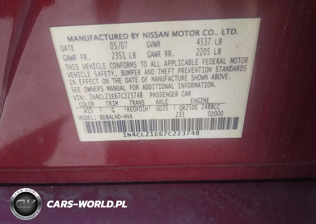 2007 Nissan Altima Hybrid VIN:1N4CL21E67C223748 - 9