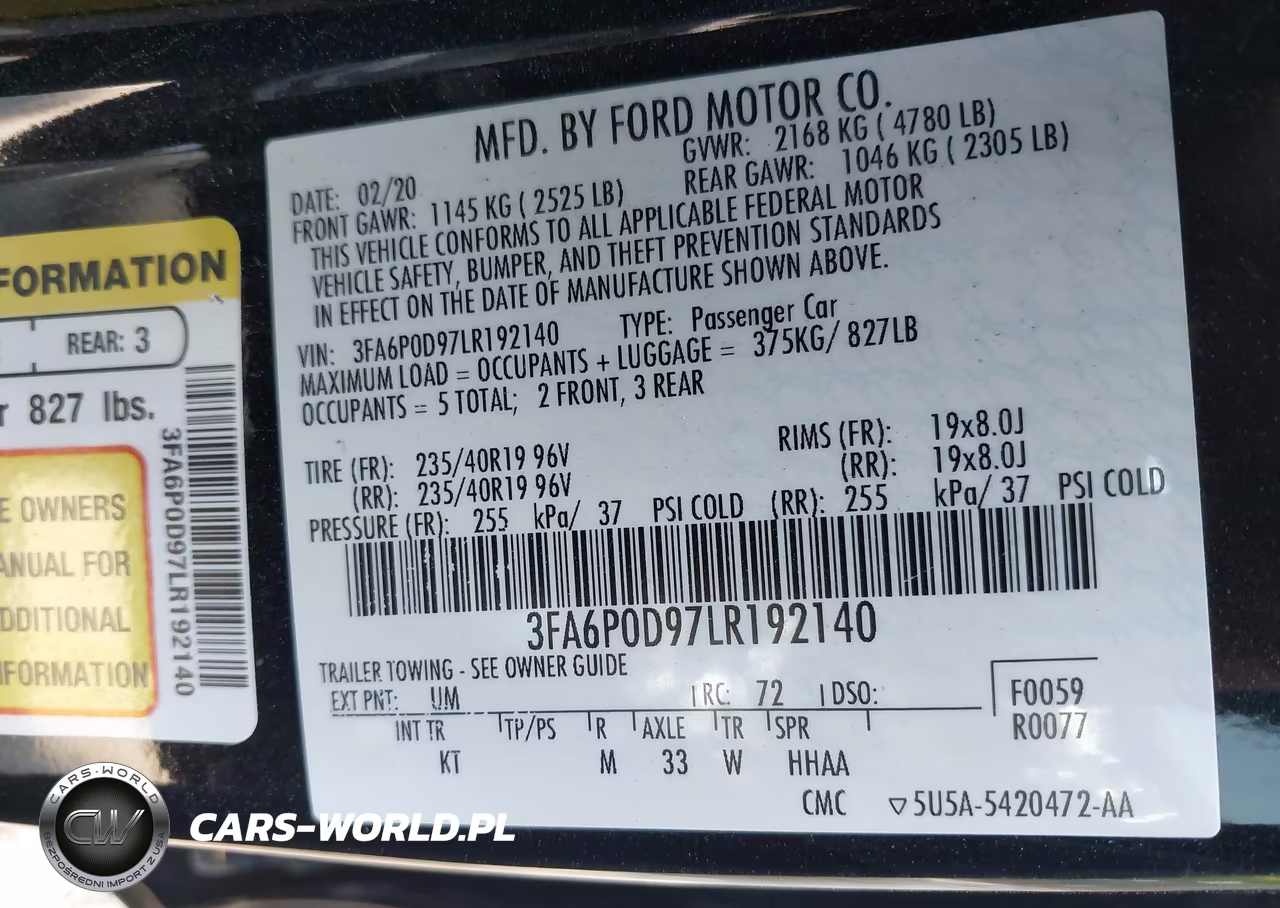 2020 Ford Fusion Titanium VIN:3FA6P0D97LR192140 - 9