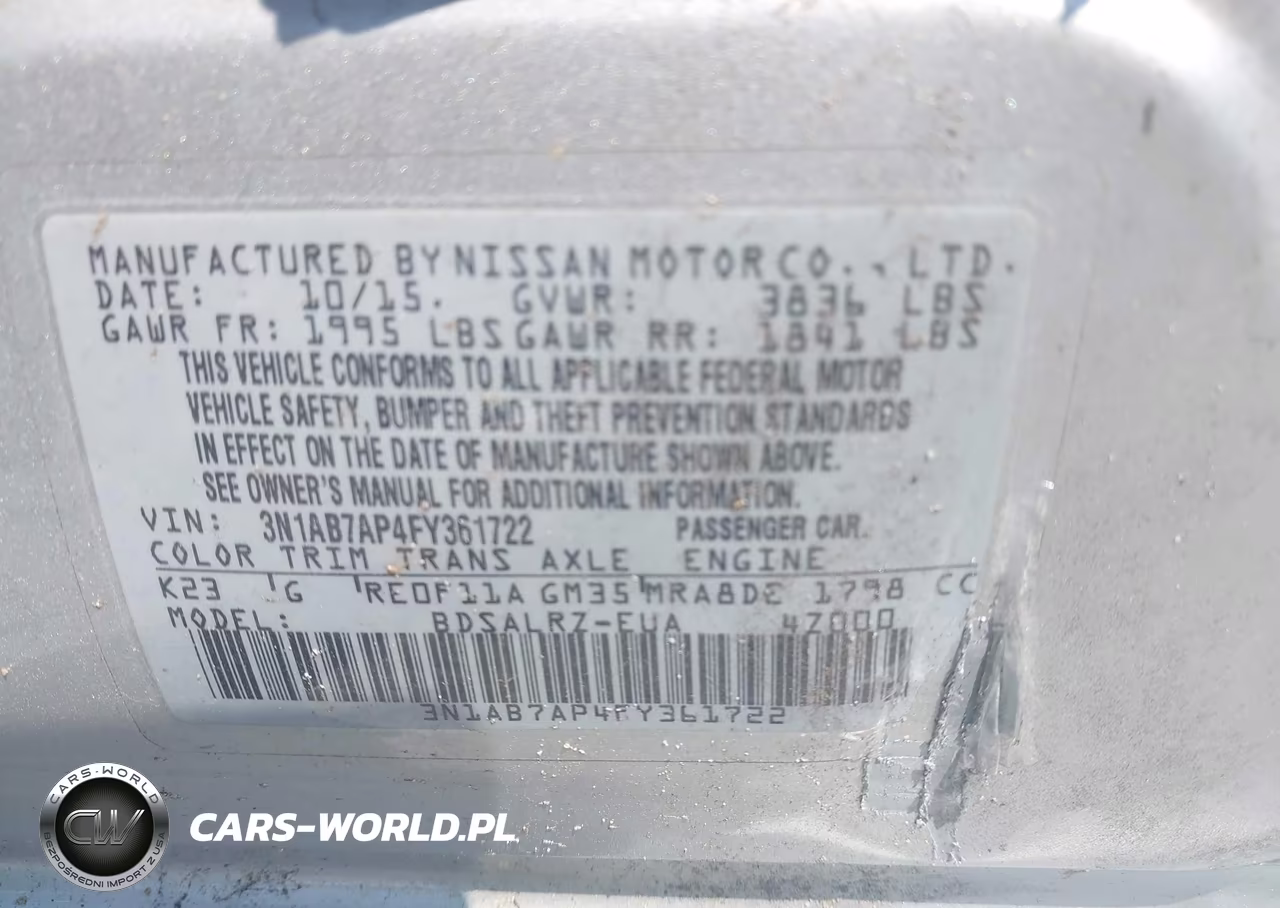 2015 Nissan Sentra Sr VIN:3N1AB7AP4FY361722 - 9