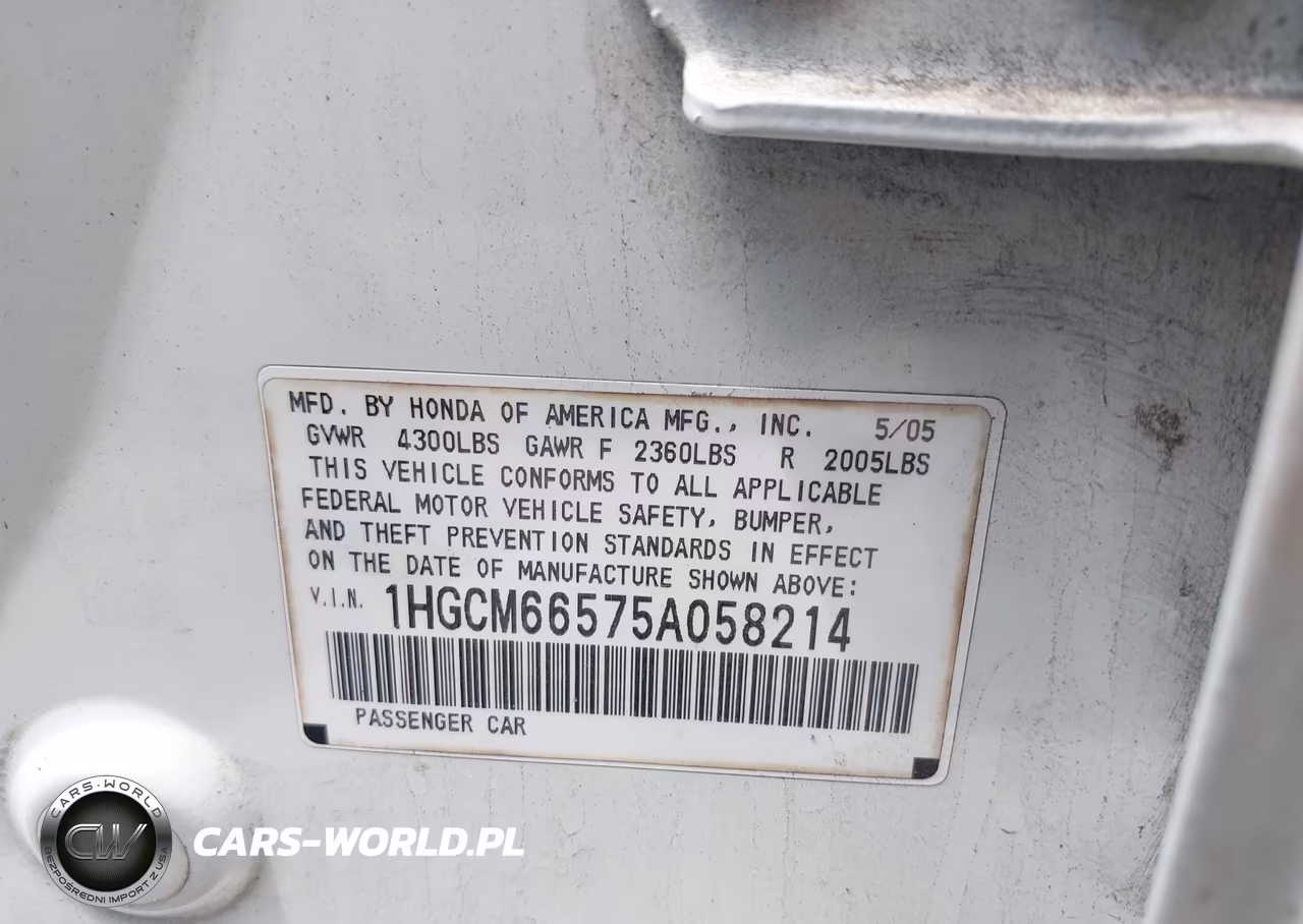 2005 Honda Accord 3.0 Ex VIN:1HGCM66575A058214 - 9