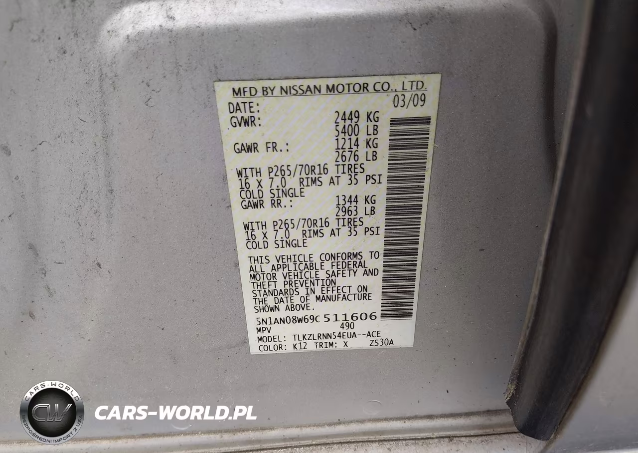 2009 Nissan Xterra S VIN:5N1AN08W69C511606 - 9