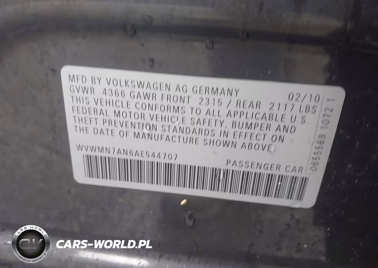 2010 Volkswagen Cc Sport VIN:WVWMN7AN6AE544707 - 9