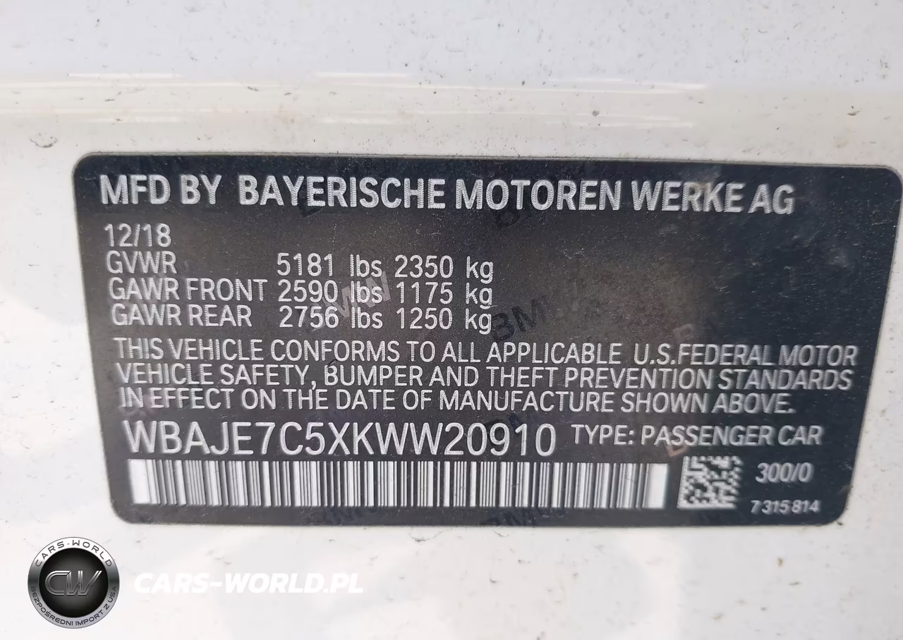 2019 BMW 540I xDrive VIN:WBAJE7C5XKWW20910 - 9