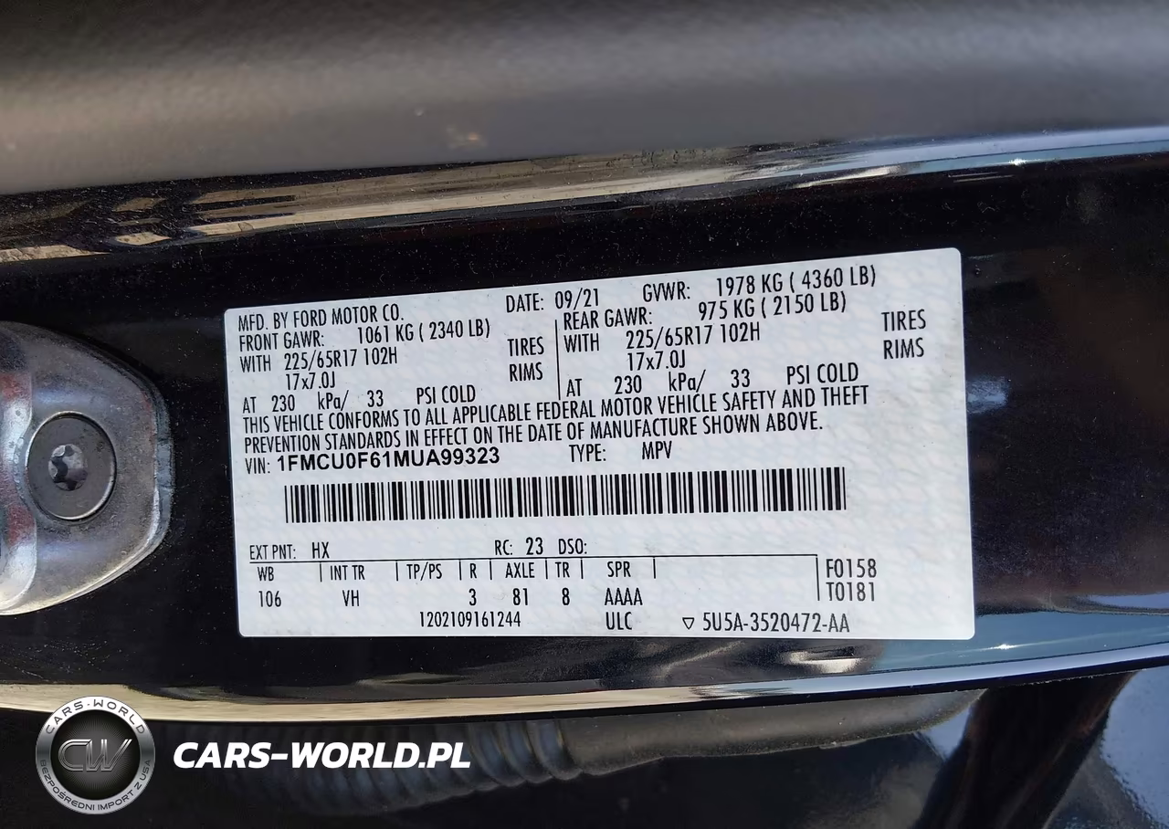 2021 Ford Escape S VIN:1FMCU0F61MUA99323 - 9