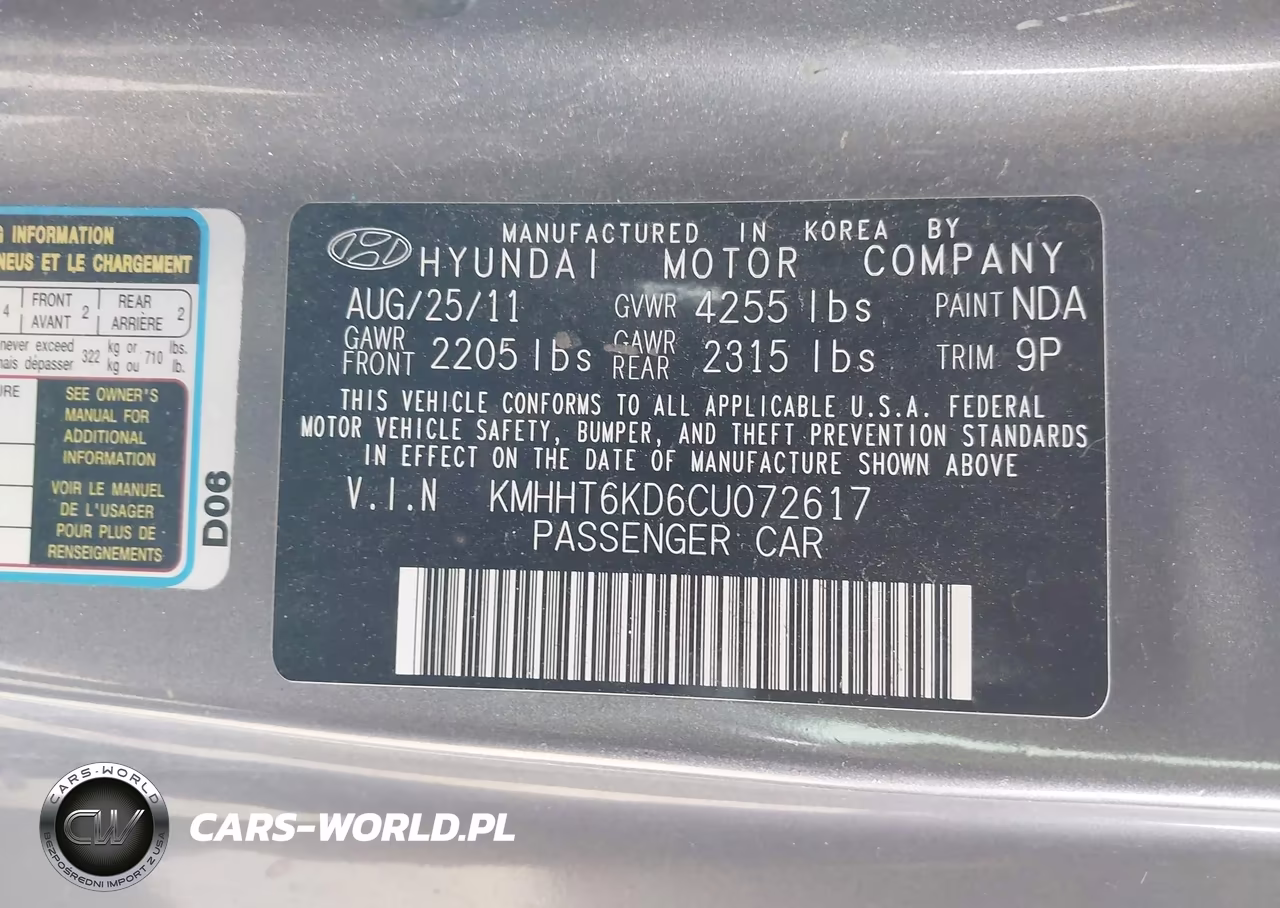 2012 Hyundai Genesis 2.0T VIN:KMHHT6KD6CU072617 - 9