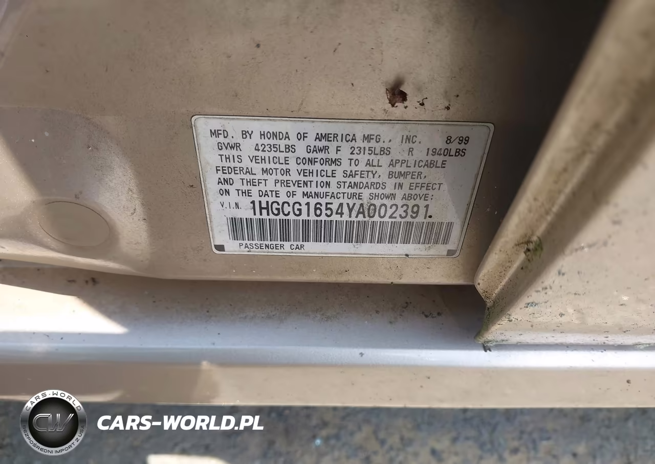 2000 Honda Accord 3.0 Ex VIN:1HGCG1654YA002391 - 9