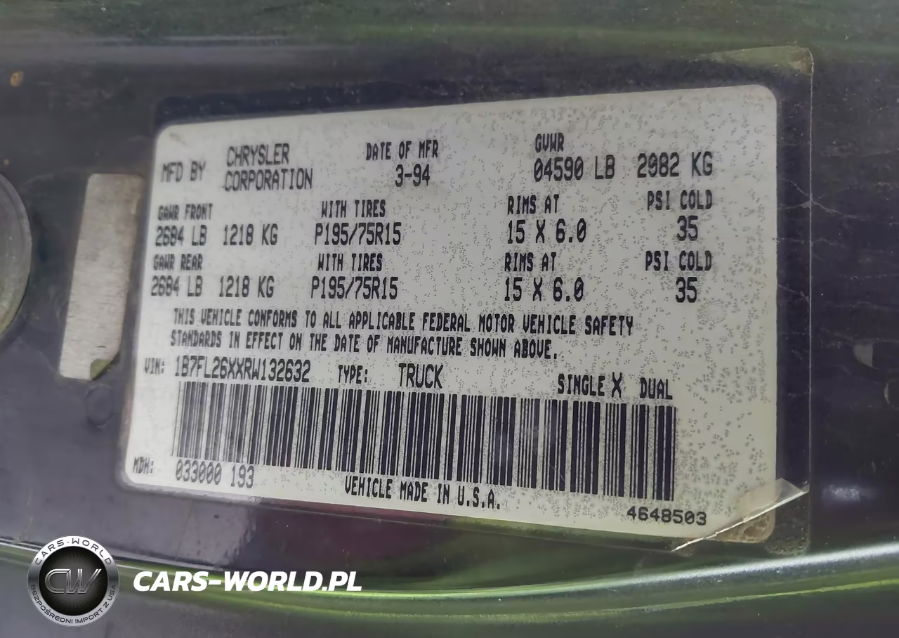 1994 Dodge Dakota VIN:1B7FL26XXRW132632 - 9