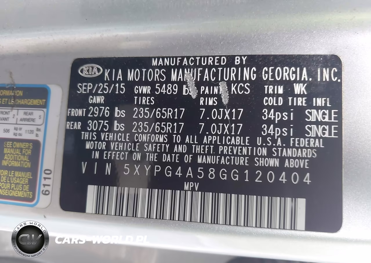 2016 Kia Sorento 3.3L Lx VIN:5XYPG4A58GG120404 - 9