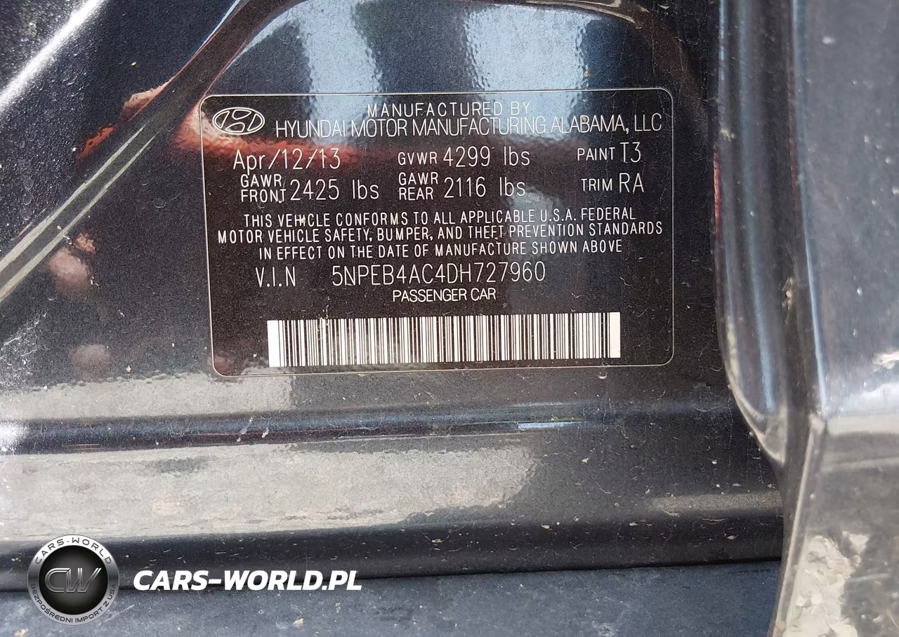 2013 Hyundai Sonata Gls VIN:5NPEB4AC4DH727960 - 9