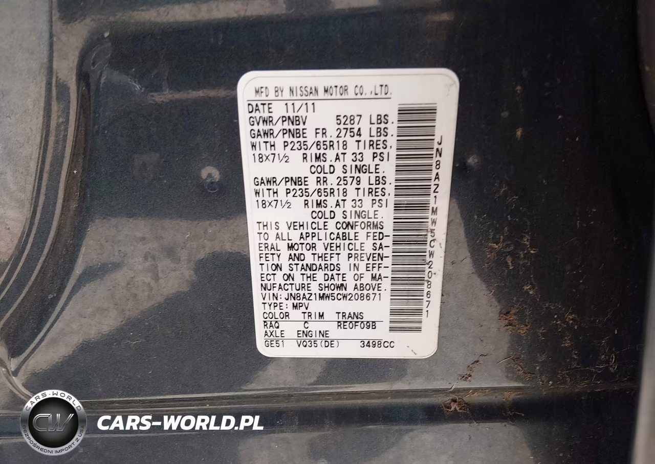 2012 Nissan Murano Sv VIN:JN8AZ1MW5CW208671 - 9