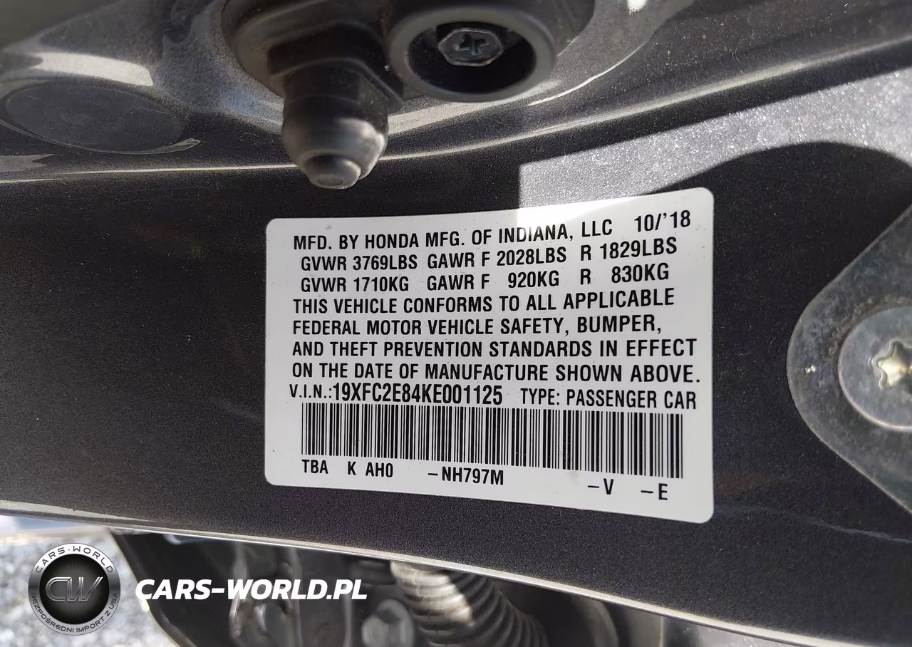 2019 Honda Civic Sport VIN:19XFC2E84KE001125 - 9