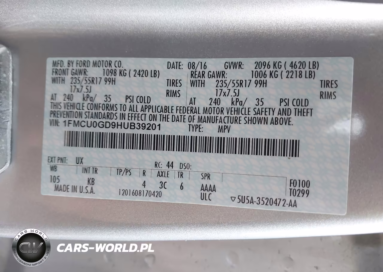 2017 Ford Escape Se VIN:1FMCU0GD9HUB39201 - 9