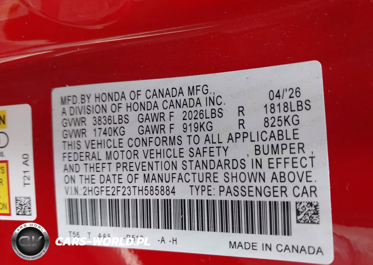 2026 Honda Civic Lx VIN:2HGFE2F23TH585884 - 9