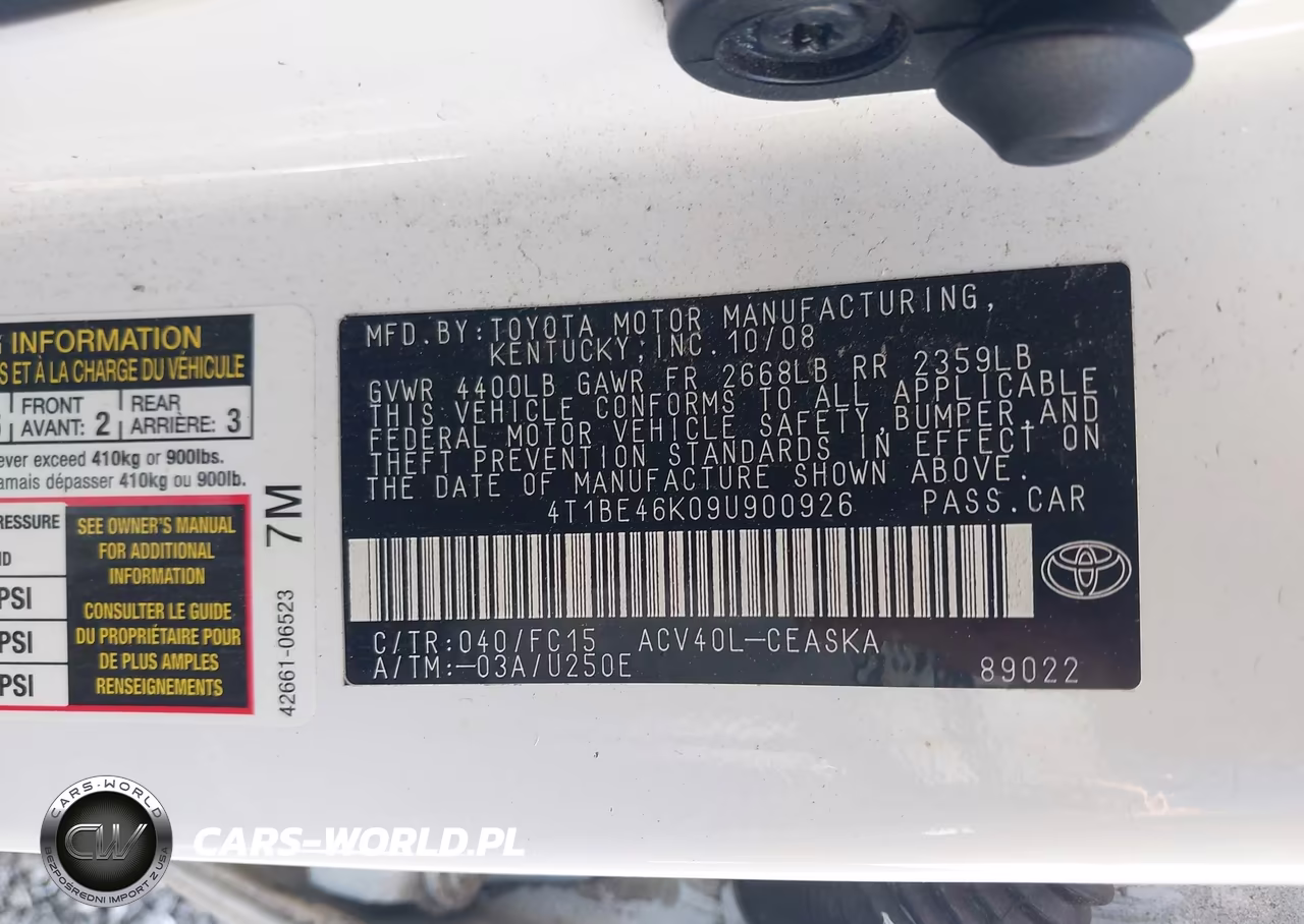 2009 Toyota Camry Se VIN:4T1BE46K09U900926 - 9