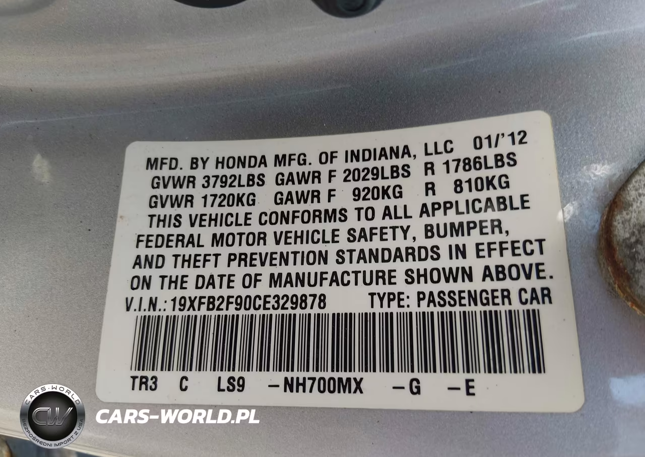 2012 Honda Civic Ex-L VIN:19XFB2F90CE329878 - 9