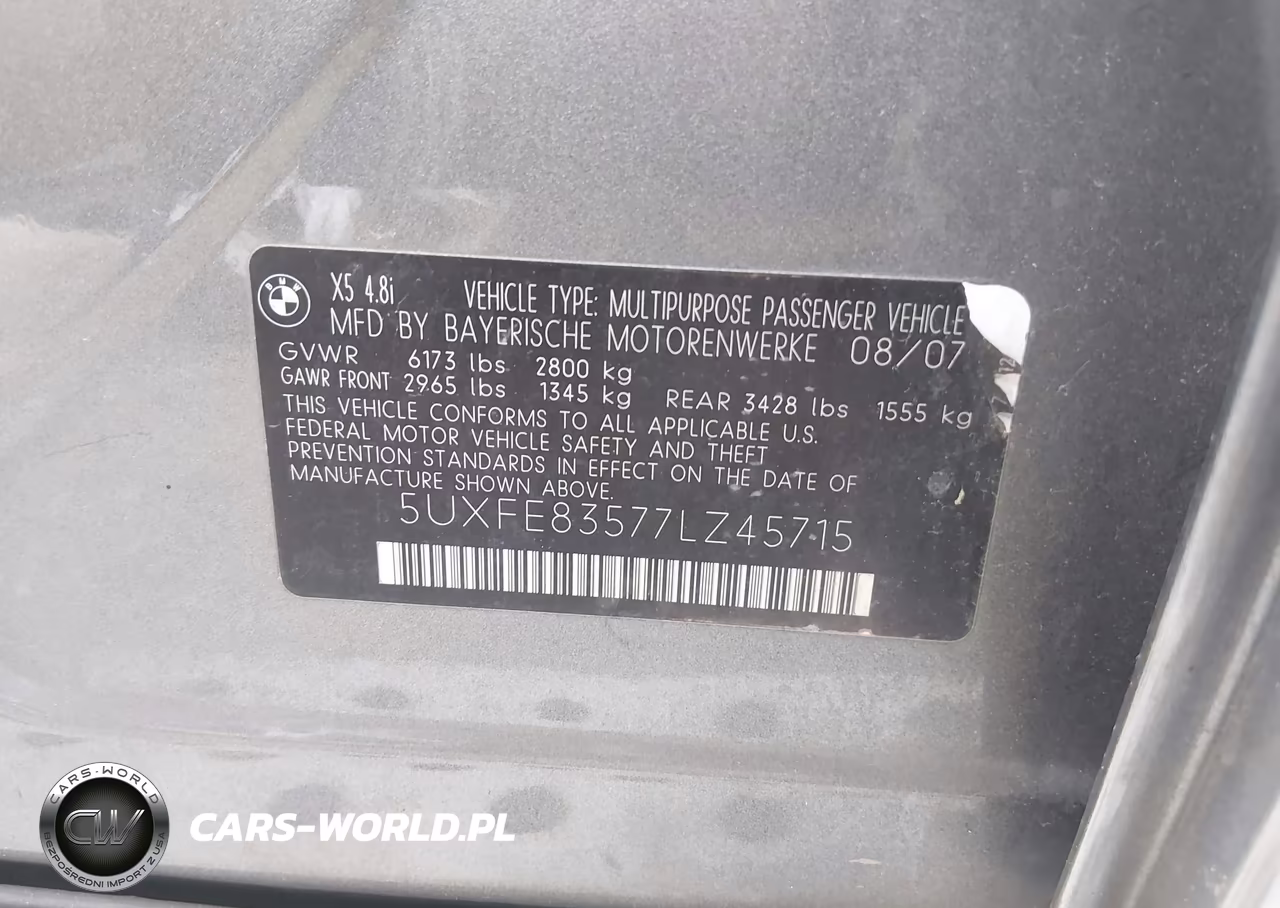 2007 BMW X5 4.8I VIN:5UXFE83577LZ45715 - 9