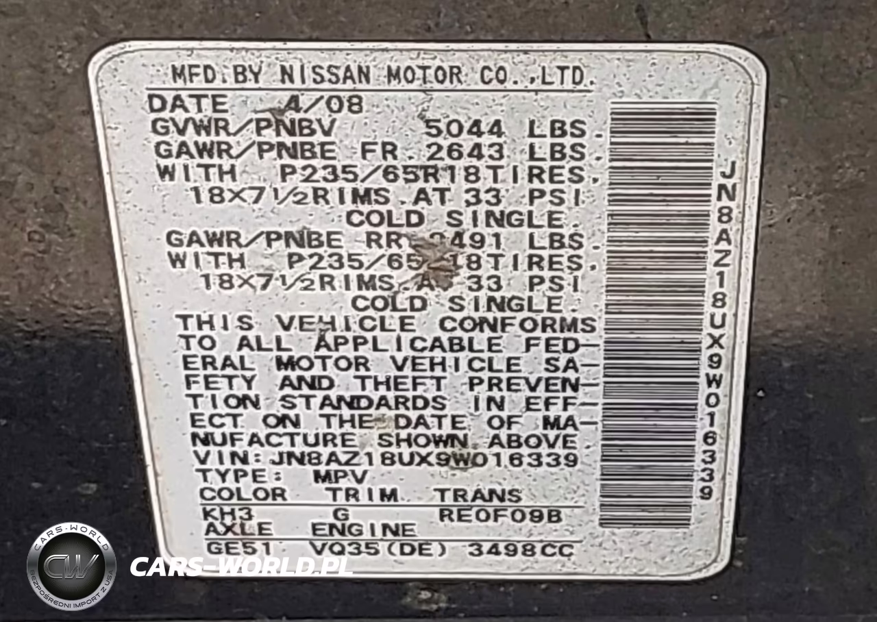 2009 Nissan Murano Sl VIN:JN8AZ18UX9W016339 - 9