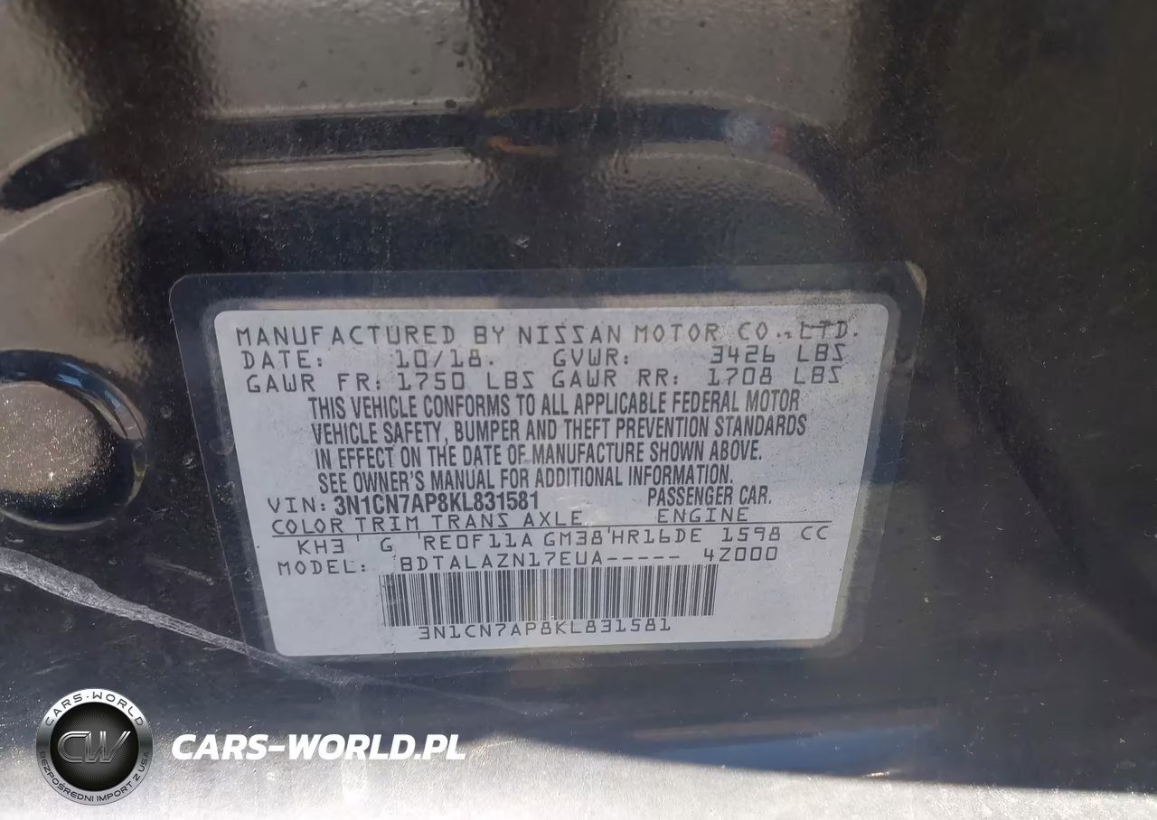 2019 Nissan Versa 1.6 S+ VIN:3N1CN7AP8KL831581 - 9