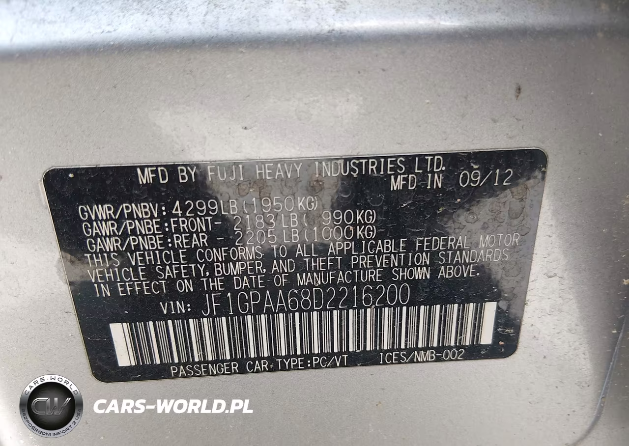 2013 Subaru Impreza 2.0I VIN:JF1GPAA68D2216200 - 9