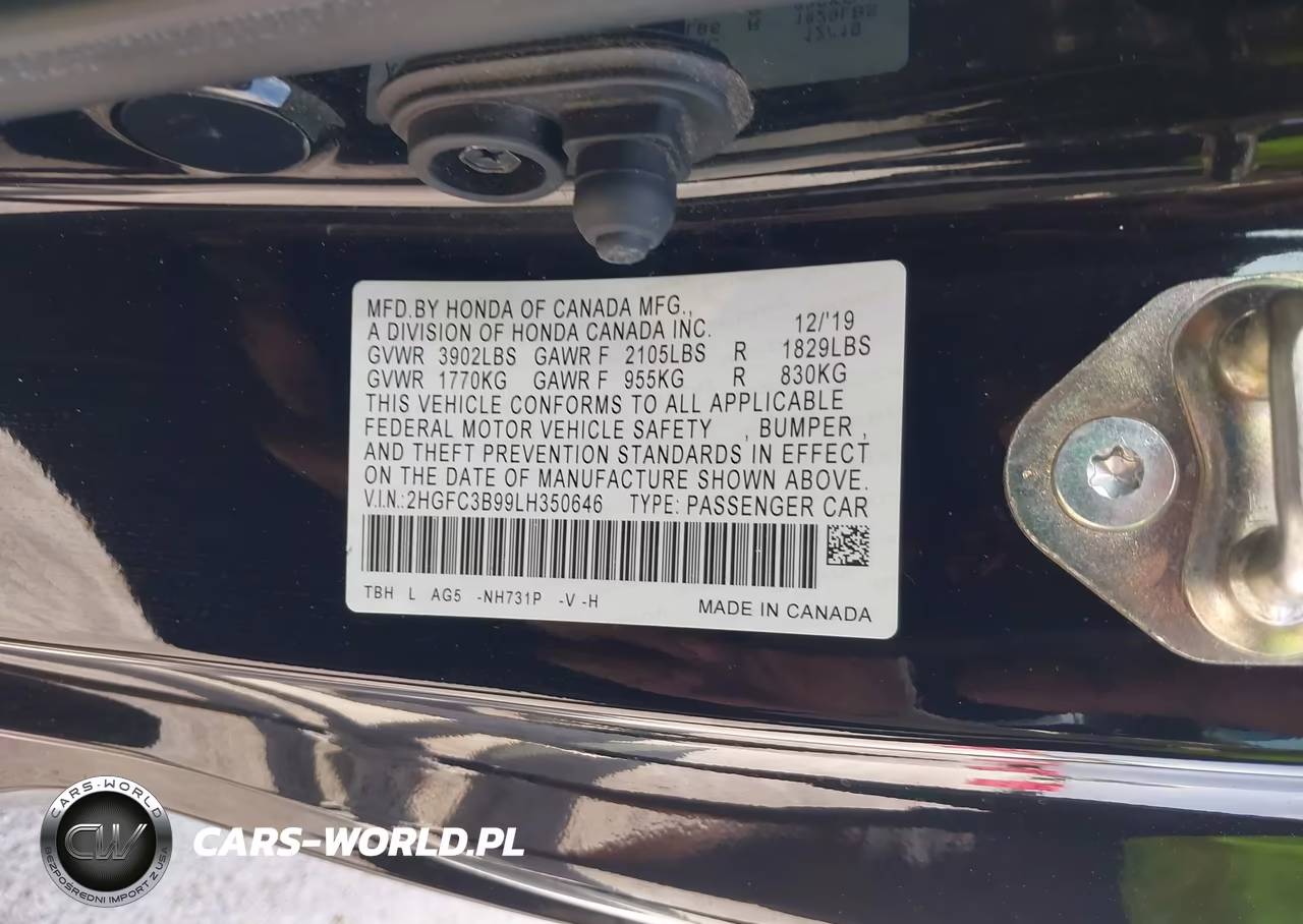 2020 Honda Civic Touring VIN:2HGFC3B99LH350646 - 9