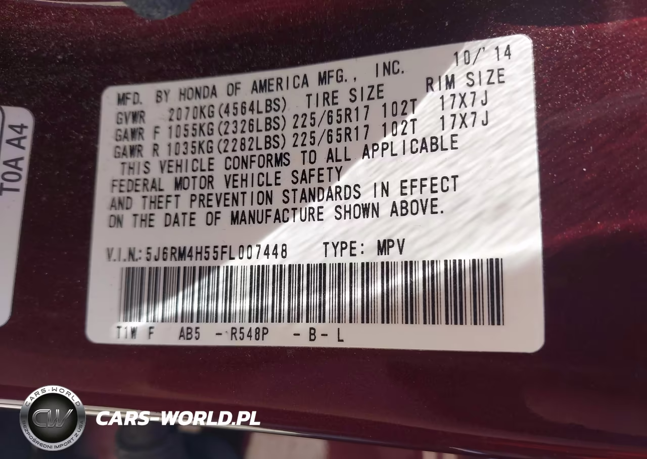 2015 Honda Cr-V Ex VIN:5J6RM4H55FL007448 - 9