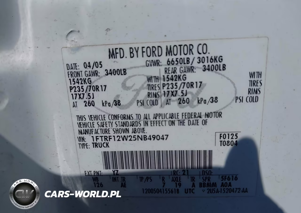 2005 Ford F-150 Stx-Xl-Xlt VIN:1FTRF12W25NB49047 - 9