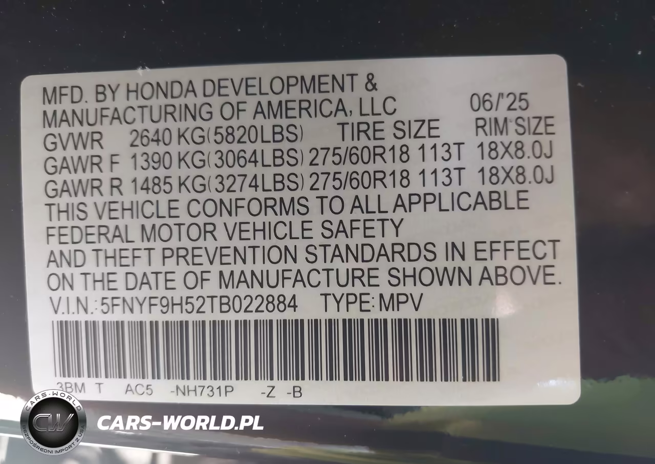 2026 Honda Passport Awd Trailsport-Awd Trailsport Blackout VIN:5FNYF9H52TB022884 - 9