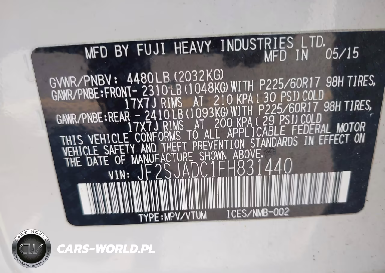 2015 Subaru Forester 2.5I Premium VIN:JF2SJADC1FH831440 - 9