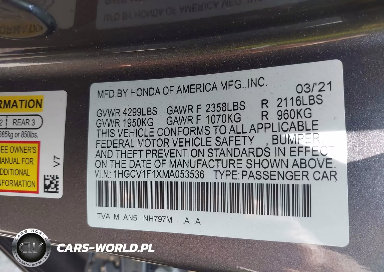 HONDA ACCORD LX VIN:1HGCV1F1XMA053536 - 9