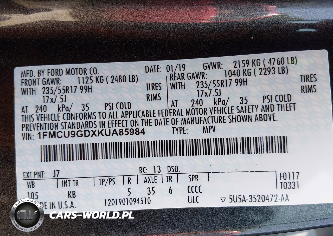 2019 Ford Escape Se VIN:1FMCU9GDXKUA85984 - 9