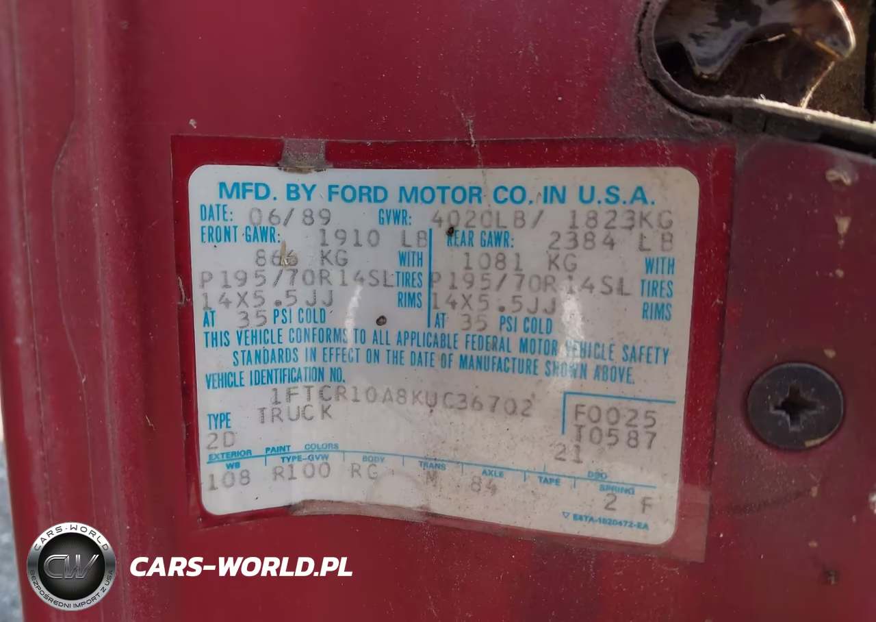 1989 Ford Ranger VIN:1FTCR10A8KUC36702 - 9