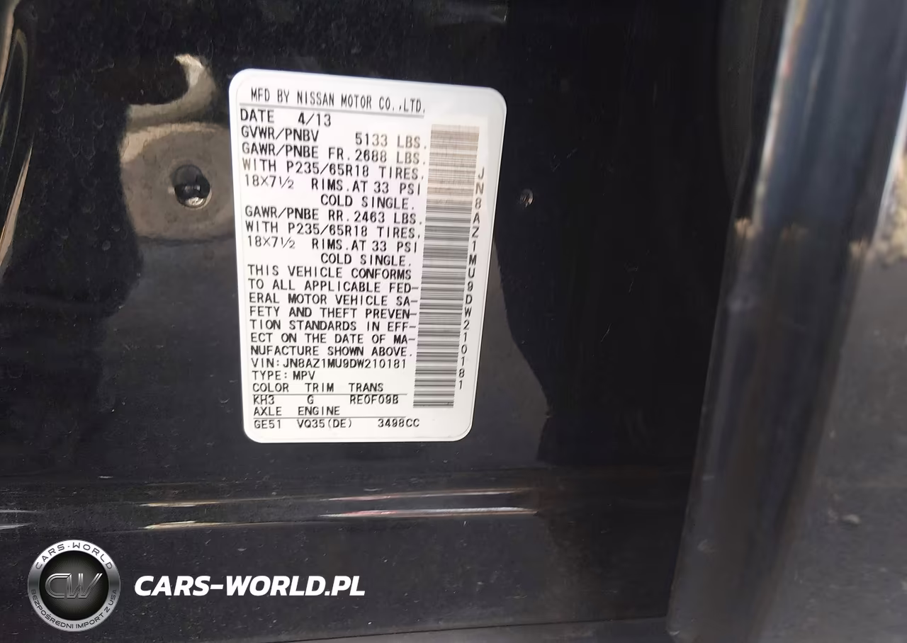 2013 Nissan Murano S VIN:JN8AZ1MU9DW210181 - 9