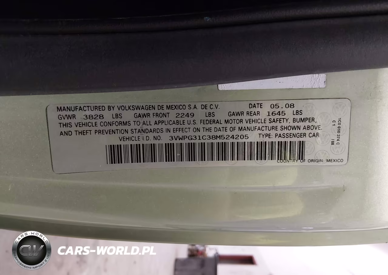 2008 Volkswagen New Beetle S VIN:3VWPG31C38M524205 - 9