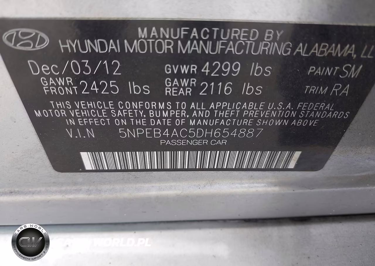 2013 Hyundai Sonata Gls VIN:5NPEB4AC5DH654887 - 9