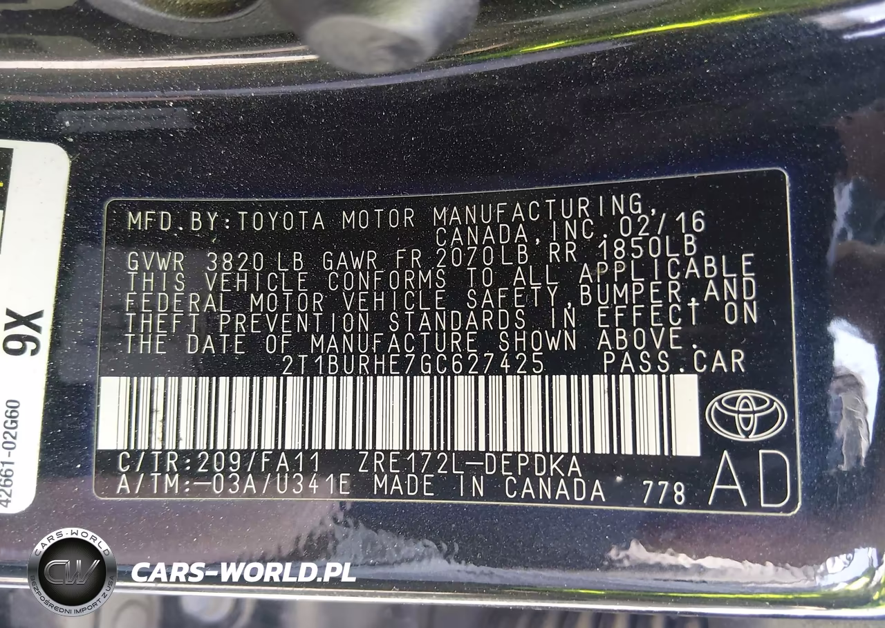 2016 Toyota Corolla L VIN:2T1BURHE7GC627425 - 9