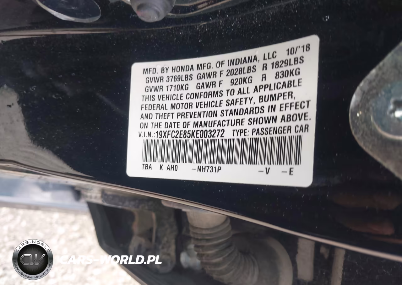 2019 Honda Civic Sport VIN:19XFC2E85KE003272 - 9