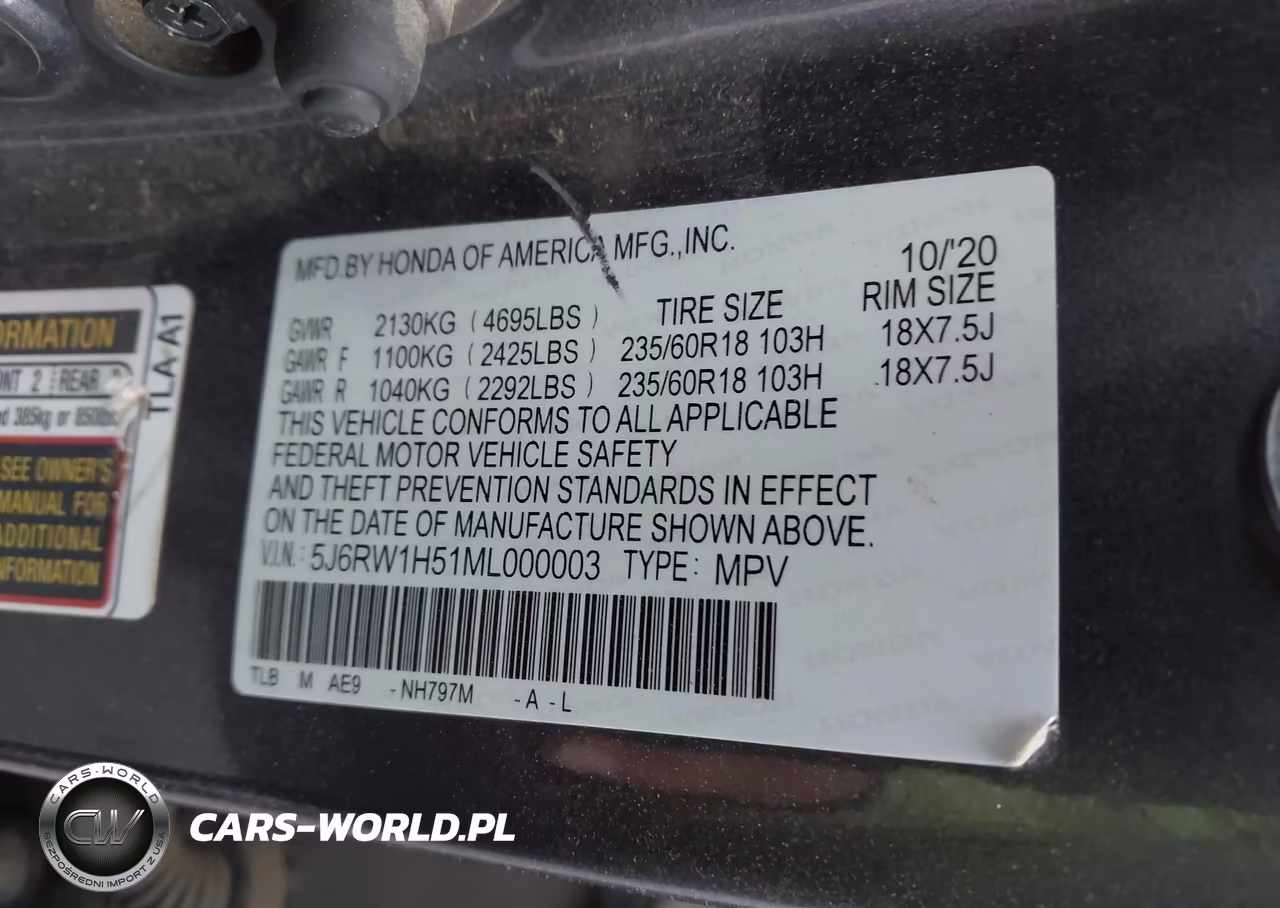 2021 Honda Cr-V 2Wd Ex VIN:5J6RW1H51ML000003 - 9